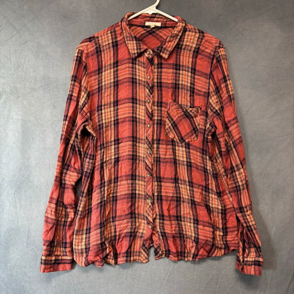 Maurices Plaid Button Down Shirt XXL Rust Orange Soft Grunge Rust Red Rockabilly